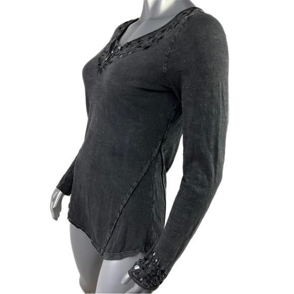 Free People | Luna Cut Out Henley Top Distressed Black size Medium - Picture 8 of 11